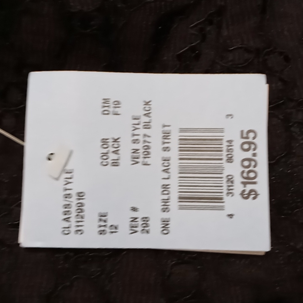 Size 12 Black lined, strecthed georgette gown w/ one shoulder laced bodice dress - Picture 4 of 4